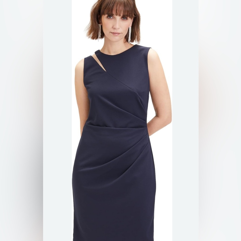 Styleworks Sleek Navy Blue Asymmetrical Sheath Dress – Size Small